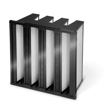 FILTRO DE AIRE CASSETTE 8 BAFLES MARCO PLÁSTICO LIBRE DE HALÓGENOS F8 FIBRAS DE VÍDRIO 18 M2.